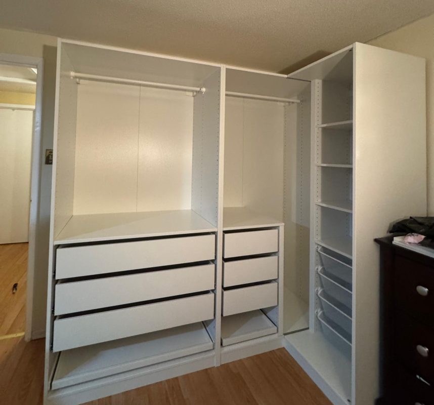 Completed IKEA PAX assembly with drawers and shelves - Triple Home Service